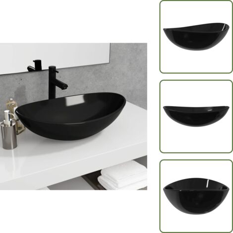 The Living Store Lavandino in Vetro Temperato 54,5x35x15,5 cm Nero - Lavabo da bagno