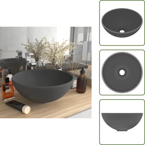 The Living Store Lavandino Lusso Rotondo Grigio Scuro Opaco 32,5x14 cm Ceramica - Lavabo rotondo
