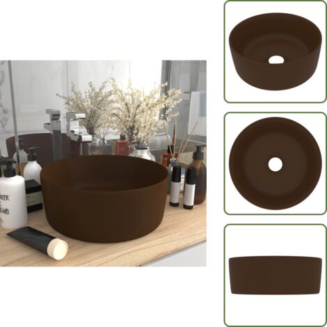 The Living Store Lavandino Lusso Rotondo Marrone Scuro Opaco 40x15cm in Ceramica - Lavabo rotondo