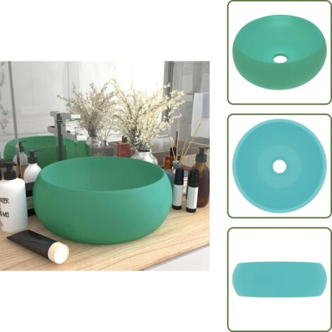 The Living Store Lavandino Lusso Rotondo Verde Chiaro Opaco 40x15 cm in Ceramica - Lavabo rotondo