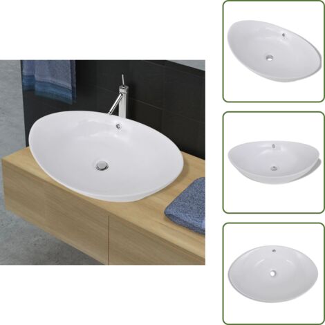 The Living Store Lavello Ovale in Ceramica di Lusso con Troppopieno 59 x 38,5 cm - Lavandino ovale