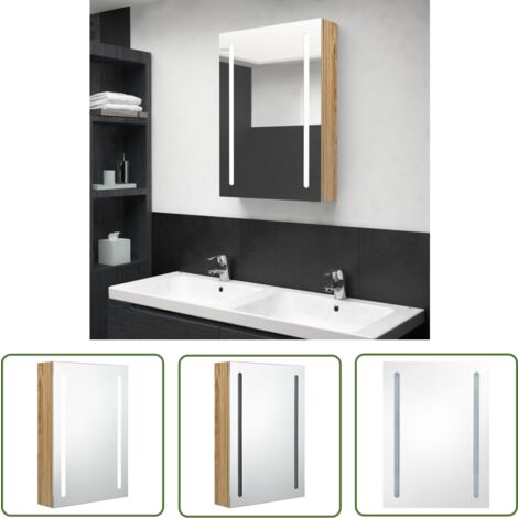 The Living Store LED-Bad-Spiegelschrank Eichenoptik 50x13x70 cm - LED-Spiegelschrank - Badezimmermöbel - Spiegelkommode - Badespiegel - Aufbewahrungsschrank