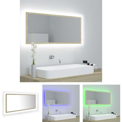 The Living Store - LED-Badspiegel Sonoma-Eiche 100x8,5x37 cm Acryl