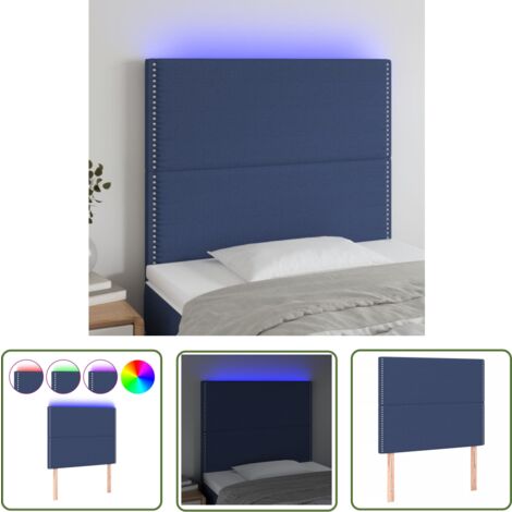 The Living Store LED Kopfteil Blau 100x5x118/128 cm Stoff - LED Kopfteil - Bett-Kopfteil - Kopfteil Blau - Modernes Kopfteil - Leselampe