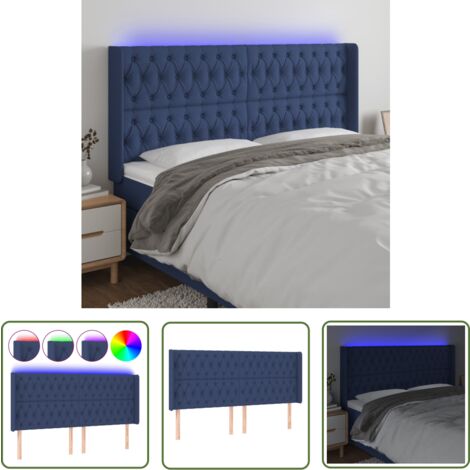 The Living Store LED Kopfteil Blau 183x16x118/128 cm Stoff - LED Kopfteil - Bett-Kopfteil - Kopfteil Blau - Schlafzimmereinrichtung - Beleuchtungskopfstütze