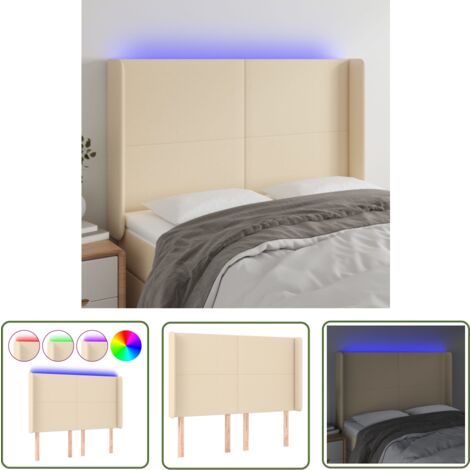 The Living Store LED Kopfteil Creme 147x16x118/128 cm Stoff - LED Kopfteil - Bett Kopfendeckel - Kopfteil Creme - Betten Zubehör - Beleuchtung Fürs Bett