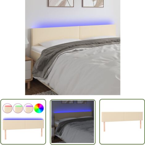 The Living Store LED Kopfteil Creme 180x5x78/88 cm Stoff - Bettkopfteil - LED Beleuchtung - Betten Zubehör - Creme Farbe - Kopfteil Aus Stoff