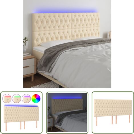 The Living Store LED Kopfteil Creme 180x7x118/128 cm Stoff - LED Kopfteil - Bett-Kopfteil - Cremefarbenes Kopfteil - Kopfteil Aus Stoff - Modernes Kopfteil