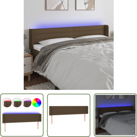 The Living Store LED Kopfteil Dunkelbraun 203x16x78/88 cm Stoff - LED Kopfteil - Bett Kopfendeckel - Kopfteil Aus Stoff - Nachttisch Beleuchtung - Leseleuchte