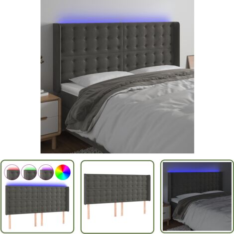 The Living Store LED Kopfteil Dunkelgrau 183x16x118/128 cm Samt - Samt Kopfteil - Bett-Kopfteil - LED Beleuchtung - Nachttischlampe - Wohnzimmer Dekoration