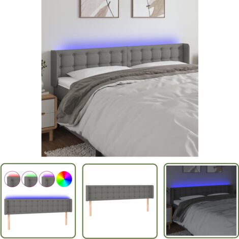 The Living Store LED Kopfteil Dunkelgrau 183x16x78/88 cm Stoff - LED Kopfteil - Bettkopf - Kopfteil Grau - Beleuchtung Im Schlafzimmer - Leselampe