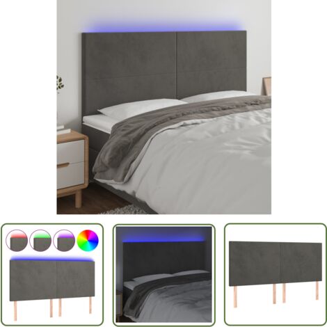 The Living Store LED Kopfteil Dunkelgrau 200x5x118/128 cm Samt - Samt Kopfteil - LED Beleuchtung - Bettkopf - Nachttischlampe - Leseleuchte