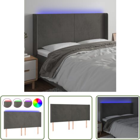 The Living Store LED Kopfteil Dunkelgrau 203x16x118/128 cm Samt - Samt Kopfteil - Bett-Kopfteil - LED Beleuchtung - Nachttischlampe - Wohnzimmer Deko