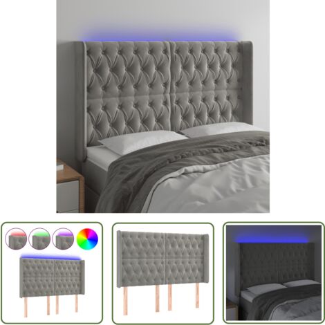 The Living Store LED Kopfteil Hellgrau 163x16x118/128 cm Samt - Samt Kopfteil - LED Beleuchtung - Bettkopf - Nachttischlampe - Leselampe