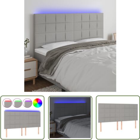 The Living Store LED Kopfteil Hellgrau 200x5x118/128 cm Stoff - LED-Kopfteil - Bett-Kopfteil - Kopfteil - Beleuchtung - Nachttischlampe