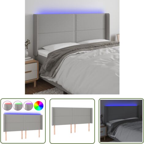 The Living Store LED Kopfteil Hellgrau 203x16x118/128 cm Stoff - LED Kopfteil - Bett-Kopfteil - Kopfteil - Nachttischlampe - Beleuchtung