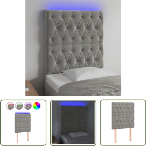 The Living Store LED Kopfteil Hellgrau 80x7x118/128 cm Samt - Samt Kopfteil - Bettkopfteil - LED Beleuchtung - Lesekopfstütze - Nachttischlampe