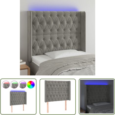 The Living Store LED Kopfteil Hellgrau 93x16x118/128 cm Samt - Samt Kopfteil - LED Beleuchtung - Bettkopf - Nachttischlampe - Wohnzimmer Deko
