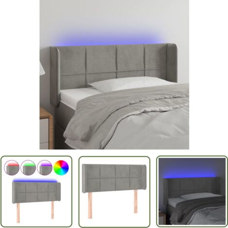 The Living Store LED Kopfteil Hellgrau 93x16x78/88 cm Samt - Samt Kopfteil - Bettkopf - LED Beleuchtung - Lesekopf - TV Kopfstütze