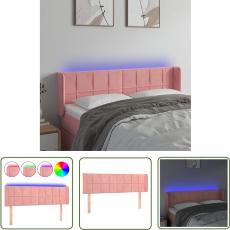 The Living Store LED Kopfteil Rosa 147x16x78/88 cm Samt - Samt Kopfteil - Rosa Kopfteil - LED Kopfteil - Bettkopfendeckung - Lesekopfstütze