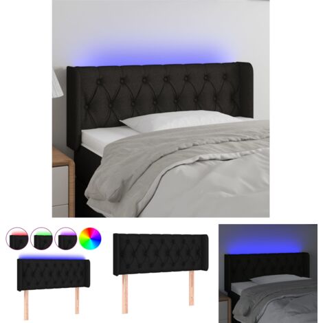 The Living Store - LED Kopfteil Schwarz 103x16x78/88 cm Stoff