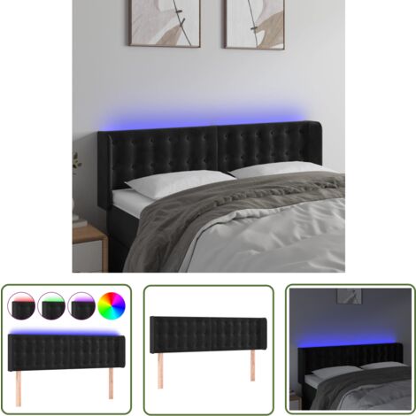 The Living Store LED Kopfteil Schwarz 147x16x78/88 cm Samt - Samtleder Kopfteil - LED Beleuchtung - Nachttischlampe - Bettkopf - Schlafzimmereinrichtung