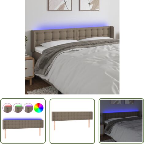 The Living Store LED Kopfteil Taupe 203x16x78/88 cm Stoff - LED Kopfteil - Bett-Kopfteil - Kopfteil Aus Stoff - Modernes Kopfteil - Taupe