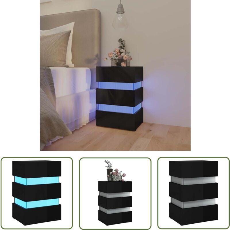 The Living Store Led-nachttisch Hochglanz-schwarz 45x35x67 Cm Holzwerkstoff - Led-nachttisch - Nachttisch Schwarz - Holzwerkstoff Tisch - Wohnzimmer Deko -