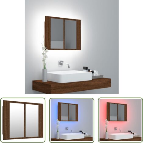 The Living Store LED-Spiegelschrank Braun Eichen-Optik 60x12x45 cm Holzwerkstoff - Spiegelschrank - LED-Spiegel - Badezimmermöbel - Holzschränk - Wandspiegel