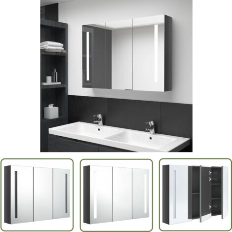 The Living Store LED-Spiegelschrank fürs Bad 89x14x62 cm Glänzend Grau - LED-Spiegelschrank - Badezimmermöbel - Spiegelschrank - Kosmetikspiegel - Makeup Organizer