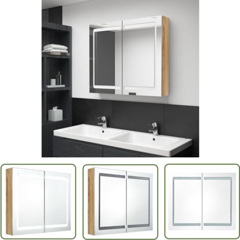 The Living Store LED-Spiegelschrank fürs Bad Eichen-Optik 80x12x68 cm - LED-Spiegelschrank - Badezimmermöbel - Waschtischschrank - Spiegelschrank - Wandspiegel