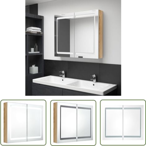 The Living Store LED-Spiegelschrank fürs Bad Weiß und Eichen-Optik 80x12x68 cm - LED-Spiegelschrank - Badezimmermöbel - Spiegelkommode - Wandspiegel - Make-up-Spiegel