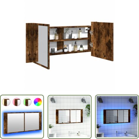 The Living Store LED-Spiegelschrank Räuchereiche 100x12x45 cm - LED-Spiegelschrank - Badezimmerspiegel - Holzwerkstoffschrank - Rauchfarben Möbel - RGB Beleuchtung