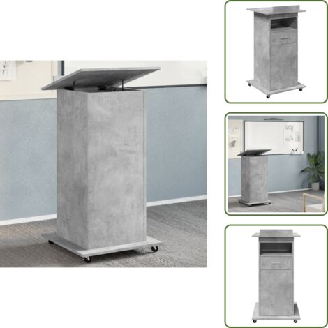 The Living Store Leggio con Ruote e Cassetto Grigio 55x55x107 cm in Multistrato - Leggio con cassetto