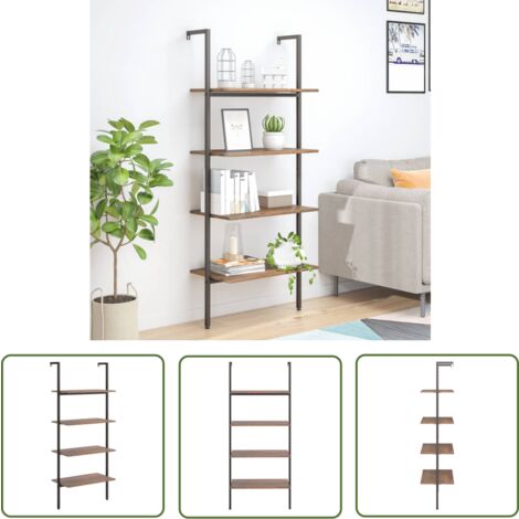 The Living Store Leiterregal mit 4 Böden Dunkelbraun und Schwarz 64x35x152,5 cm - Bücherregal - Wandregal - Aufbewahrung - Regal - Dekoration