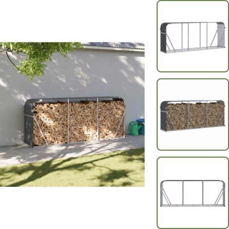 The Living Store Leñero antracita 234x45x100 cm acero galvanizado - Almacenamiento de leña