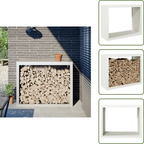 The Living Store Leñero de acero blanco 100x40x80 cm - Almacenamiento de leña