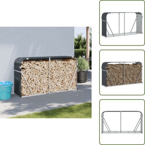 The Living Store Leñero de acero galvanizado gris antracita 180x45x100 cm - Leñero para chimenea