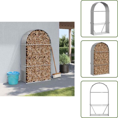 The Living Store Leñero de acero galvanizado gris claro 120x45x210 cm - Almacenamiento de leña
