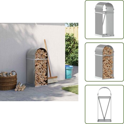 The Living Store Leñero de acero galvanizado gris claro 40x45x100 cm - Leñero para chimenea