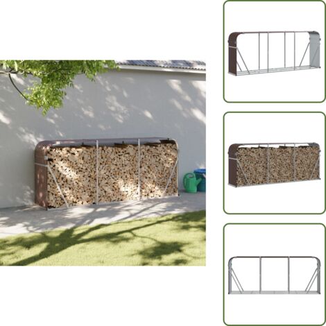 The Living Store Leñero de acero galvanizado marrón 234x45x100 cm - Leñero para chimenea