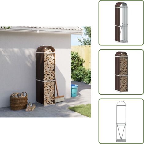 The Living Store Leñero de acero galvanizado marrón 40x45x170 cm - Leñero