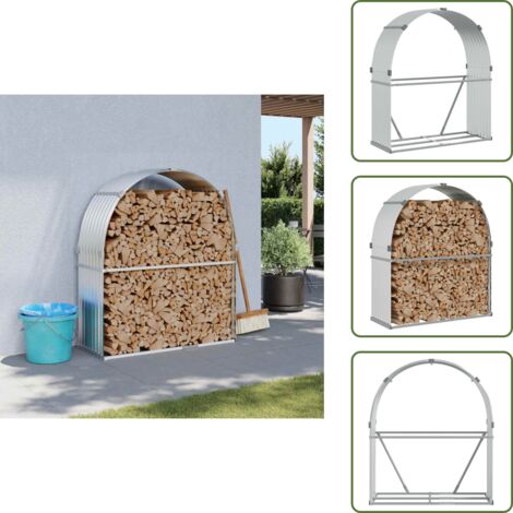 The Living Store Leñero de acero galvanizado plateado 120x45x140 cm - Almacenamiento de leña