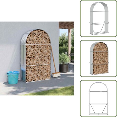 The Living Store Leñero de acero galvanizado plateado 120x45x210 cm - Almacenamiento de leña