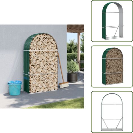 The Living Store Leñero de acero galvanizado verde 120x45x210 cm - Almacenamiento de leña