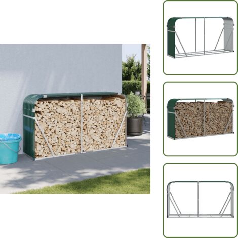 The Living Store Leñero de acero galvanizado verde 180x45x100 cm - Almacenamiento de leña