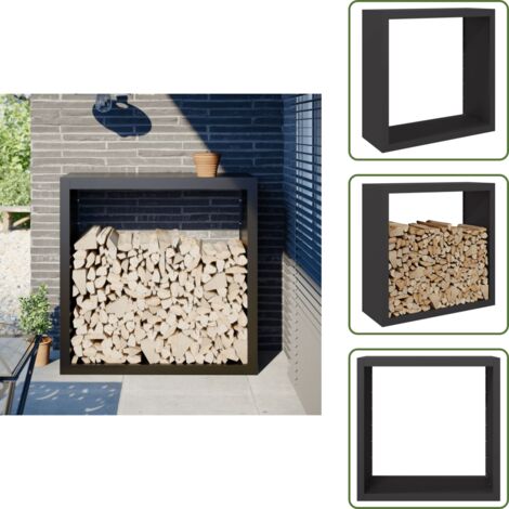 The Living Store Leñero de acero negro 100x40x100 cm - Almacenamiento de leña