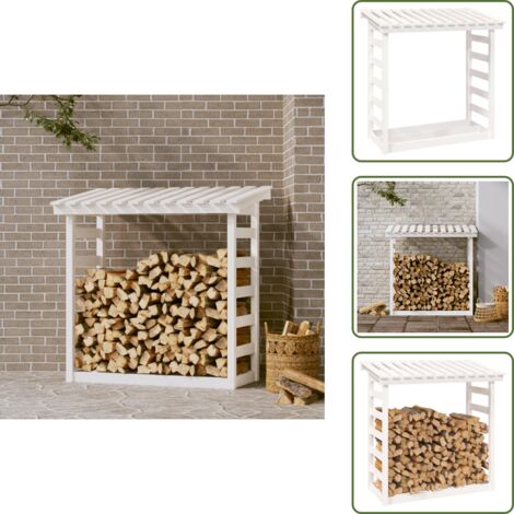 The Living Store Leñero de madera maciza de pino blanco 108x64,5x110 cm - Leña
