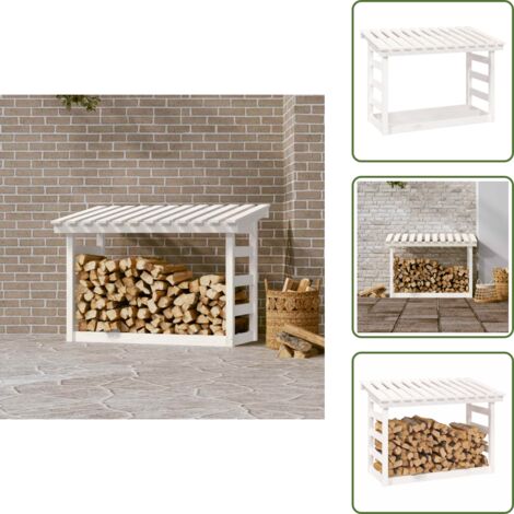 The Living Store Leñero de madera maciza de pino blanco 108x64,5x78 cm - Leña