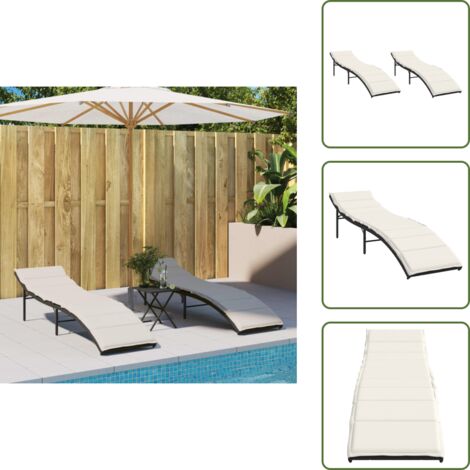 The Living Store Lettini Prendisole 2 pz con Cuscini Neri in Polyrattan - Cuscino